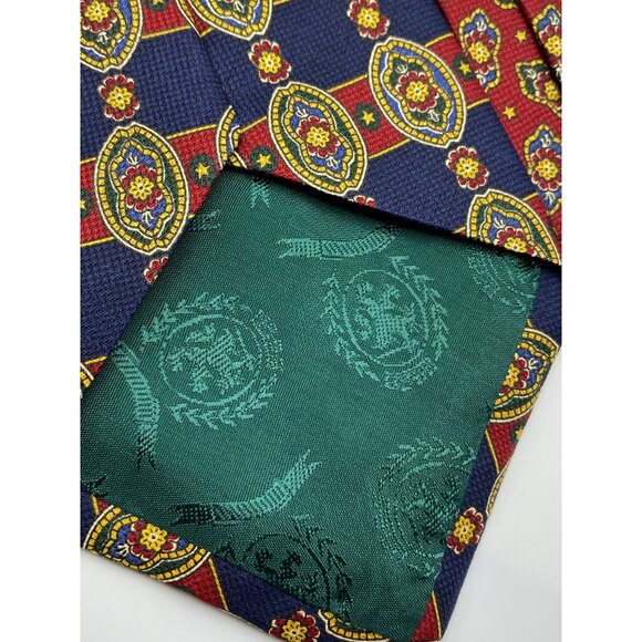 Tommy Hilfiger Reversible Silk Tie With Floral Medallion Print Navy & Red - Picture 6 of 7